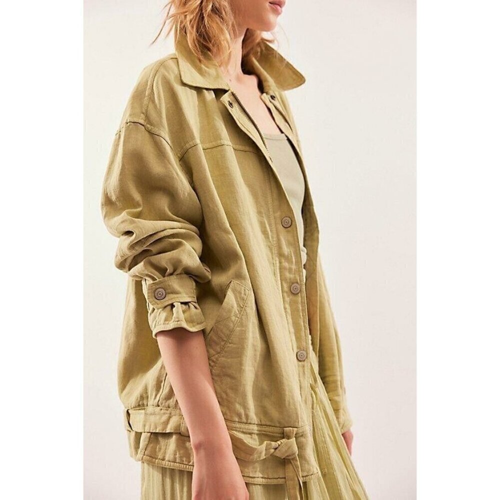 NEW WE THE FREE BY FREE PEOPLE LOLA LINEN JACKET DRIED ALOE MEDIUM - Picture 2 of 8